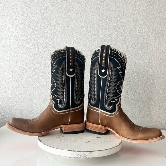 Lane RODEO HOUSTON Mens Cowboy Boots Size 10.5 Brown Leather Western Blunt Toe - Picture 8 of 12